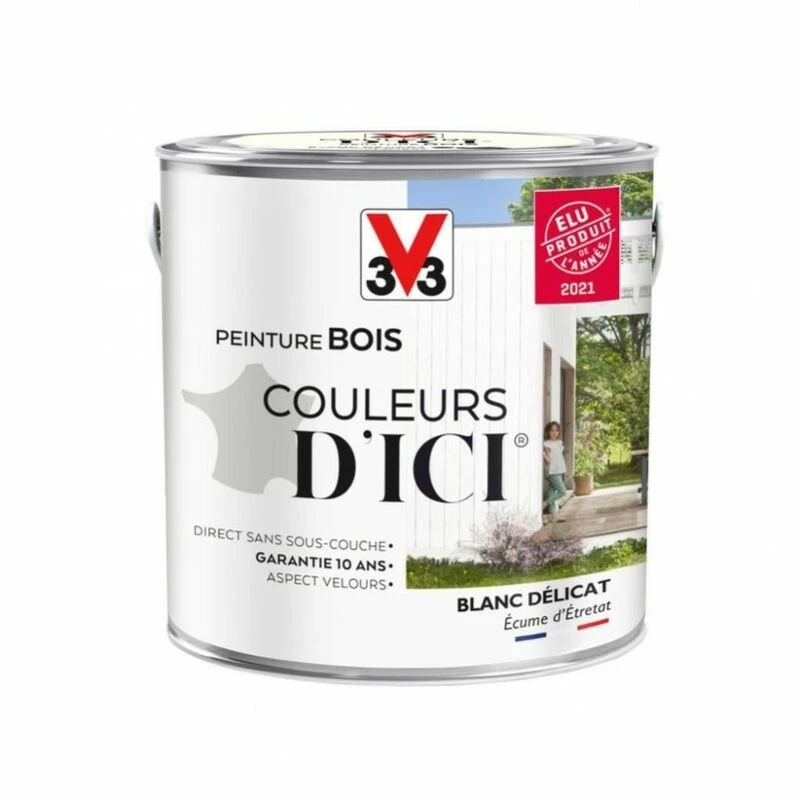V33 Peinture Bois Extérieur Couleurs D'ici® V33, Blanc Délicat Velours 2 L 1 V33 Peinture Bois Extérieur Couleurs D'ici® V33, Blanc Délicat Velours 2 L