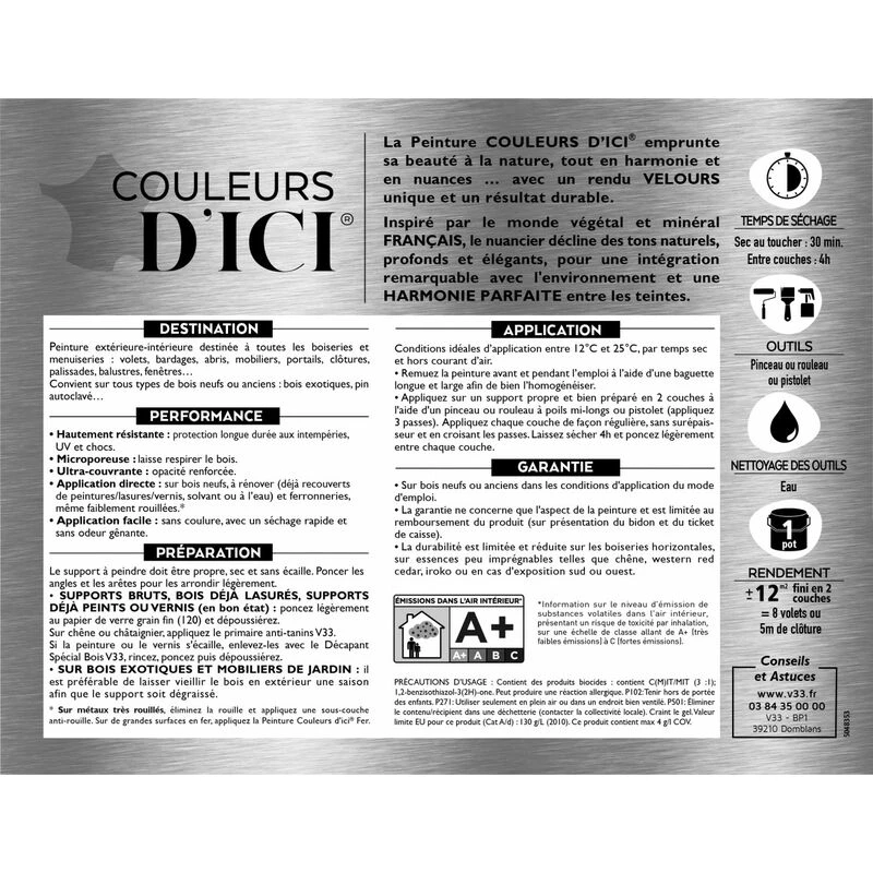 V33 Peinture Bois Extérieur Couleurs D'ici® V33, Blanc Délicat Velours 2 L 5 V33 Peinture Bois Extérieur Couleurs D'ici® V33, Blanc Délicat Velours 2 L – Image 5