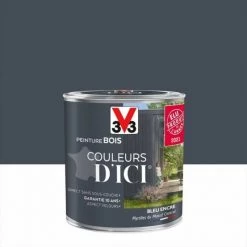 V33 Peinture Bois Extérieur Couleurs D'ici® V33, Bleu Encré Velours 0.5 L
