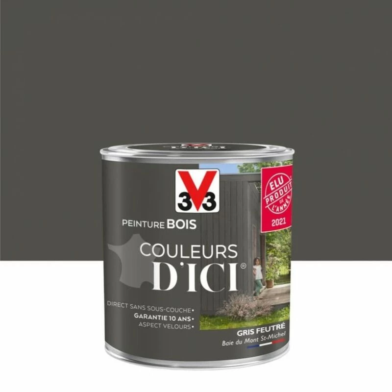 V33 Peinture Bois Extérieur Couleurs D'ici® V33, Gris Feutré Velours 0.5 L 1 V33 Peinture Bois Extérieur Couleurs D'ici® V33, Gris Feutré Velours 0.5 L