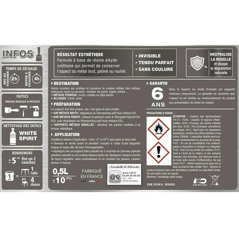 Vernis métaux V33 Climats Extrêmes Incolore 0,25 L Vernis Métaux V33 Climats Extrêmes Incolore 0,25 L -V33 Soldes vernis metaux v33 climats extremes incolore 025 l L 480385 70146288 2